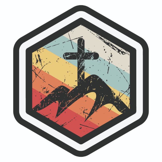 Picture of Die Cut Magnet - Cross on Mountain Hexagon Design