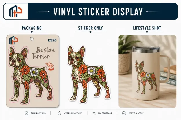 Sticker - Flowered Boston Terrier