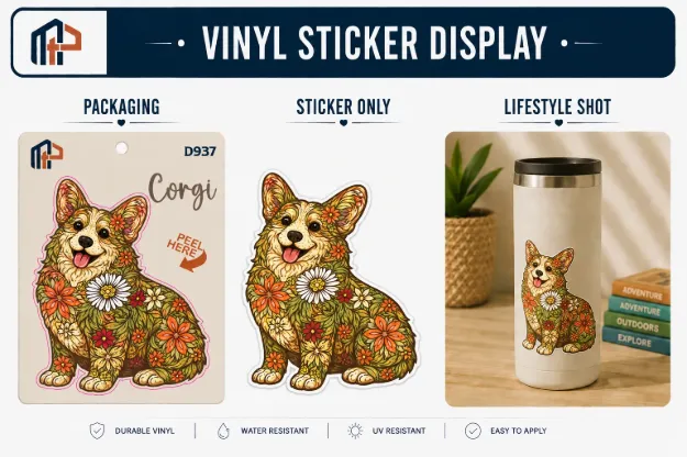 Sticker - Flowered Corgi