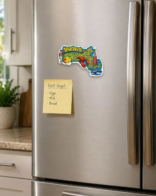 Die Cut Magnet - State of Massachusetts with Elements