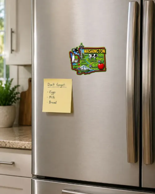 Die Cut Magnet - State of Washington with Elements