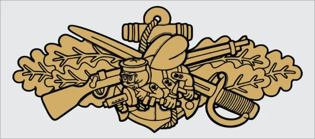 Mylar Decal - Seabee Combat Warfare Specialist Badge (Officer) 5.75"x2.5"